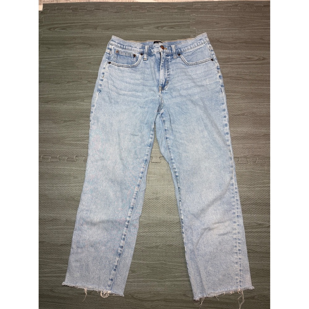 J.Crew Essential Straight Jeans Light Wash Raw Hem Womens 28 High Rise Denim